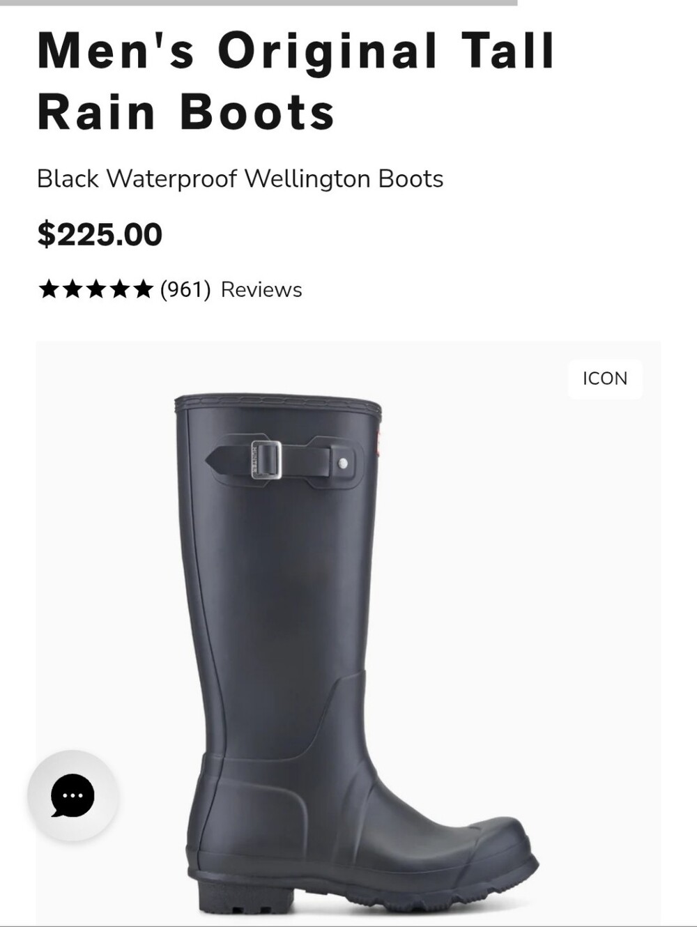 Hunter Men's Tall Wellington Waterproof Rain Boots - Black